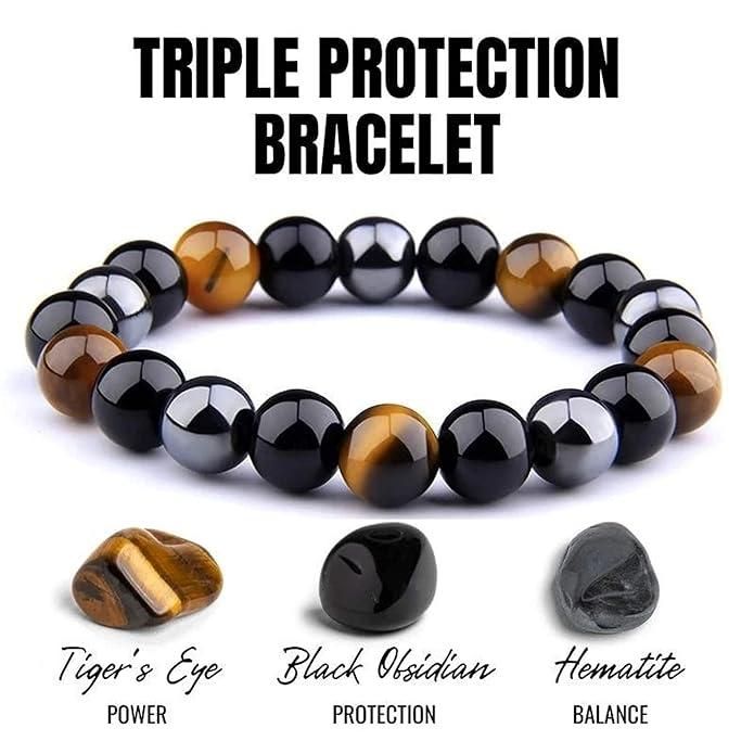 Natural Black Tourmaline Triple Protection Bracelet (Pack of 1)